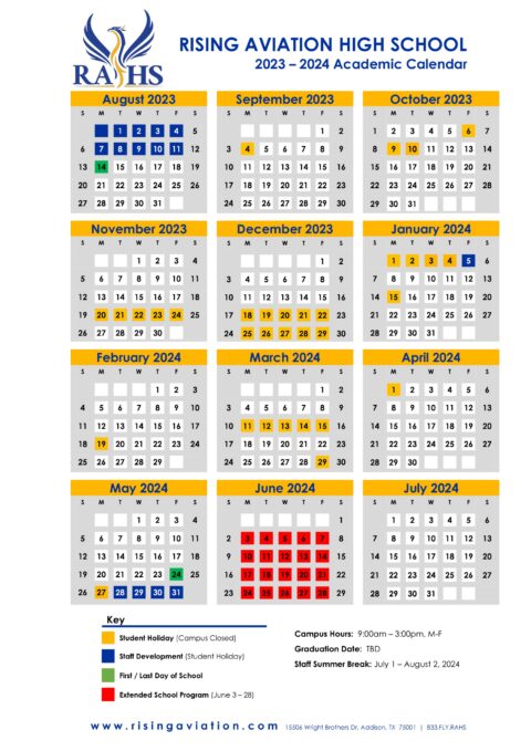 Academic Calendar & Campus Calendar - Rising Aviation High School